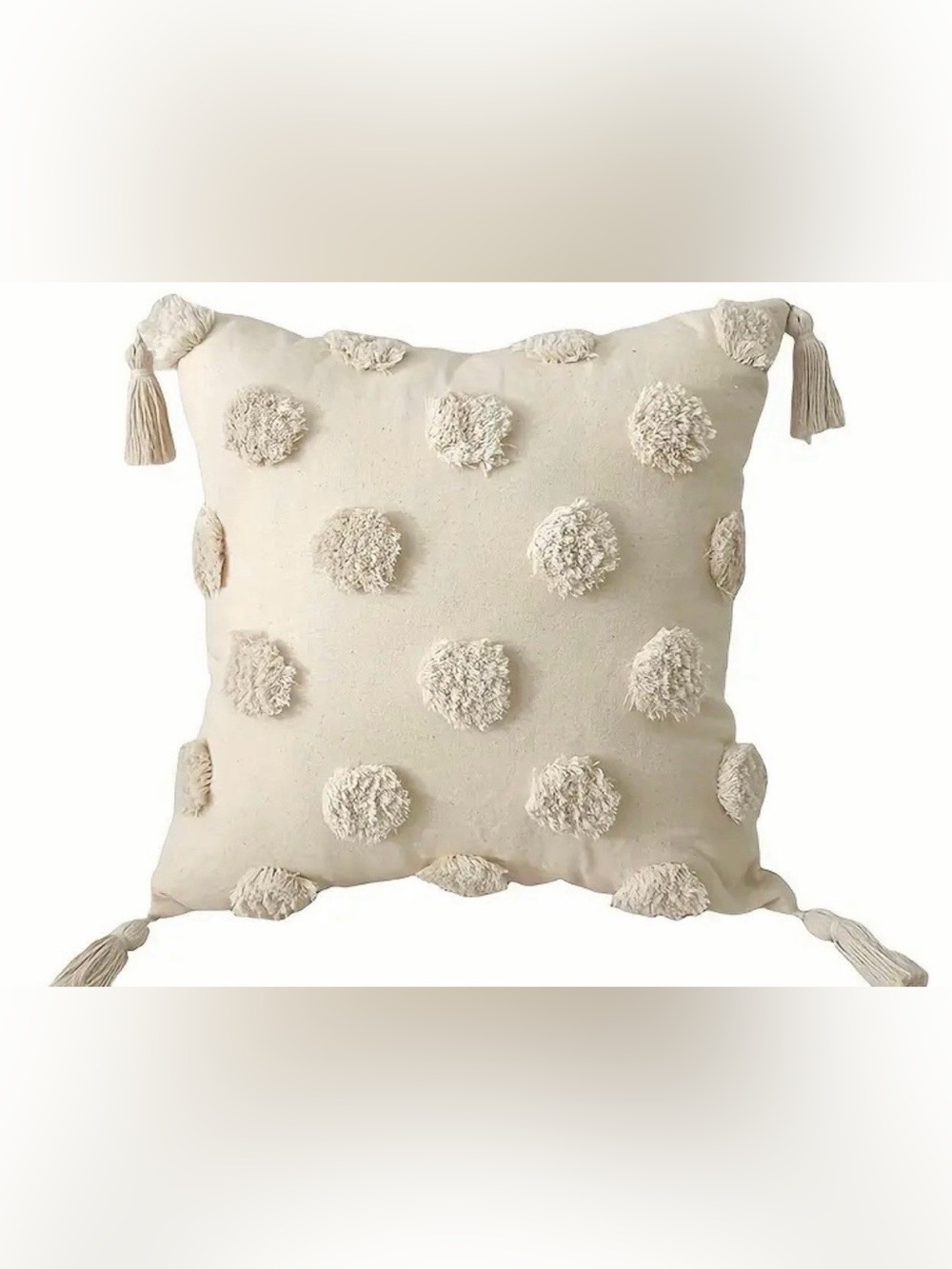 Cream Pom Pom Decorative Throw Pillow Cover